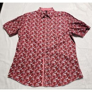 SMASH Men's XL Red Pink Camo Button-Down Shirt 100% Cotton Short Sleeve‎ Casual